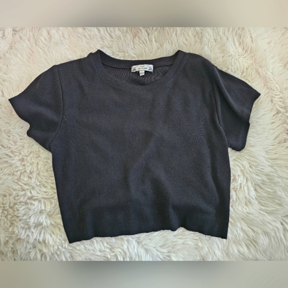 Poof! Black Ribbed Knit Top - Picture 2 of 3